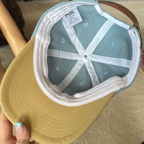NWOT POL Two-Tone Blue & Tan Cap Adjustable Baseball Hat 100% Cotton Sporty - Picture 7 of 16